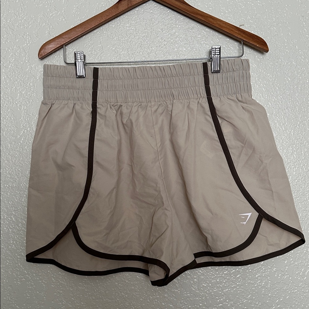 Gymshark Neutral Beige Workout Shorts with Elastic Waistband L